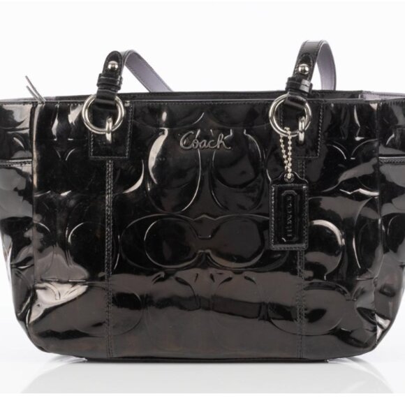COACH Patent Leather Monogram Embossed Shoulder Bag Black #17728 - Picture 1 of 7
